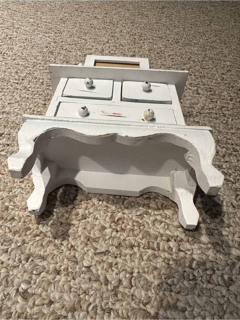 White Wooden Vanity “Dollhouse Style”Jewelry Box with Frame